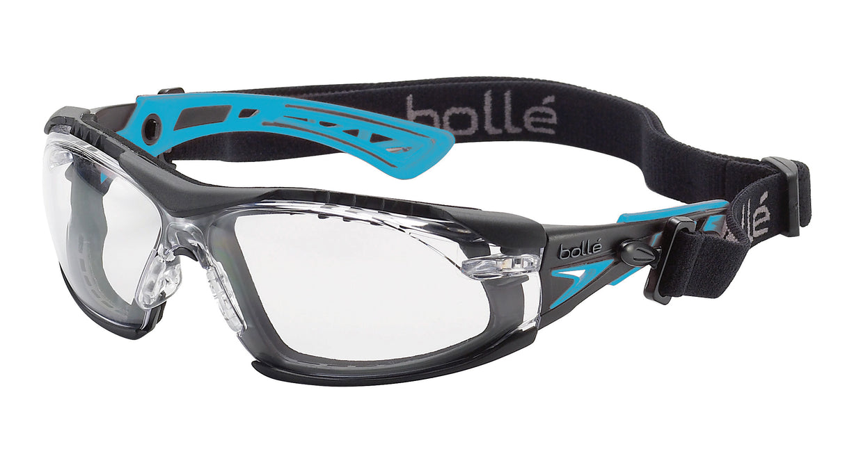 RUSH+ SMALL SEAL Black / Blue Temples PLATINUM AS/AF Clear Lens - Assembled with Gasket & Strap