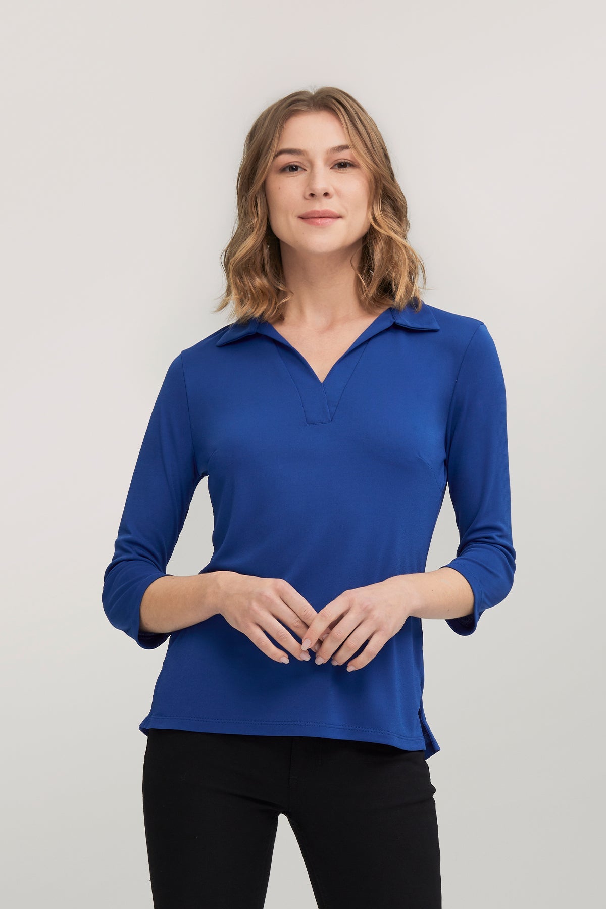 3/4 Sleeve Ella ¾ Slv Detail Polo Top w/side Splits