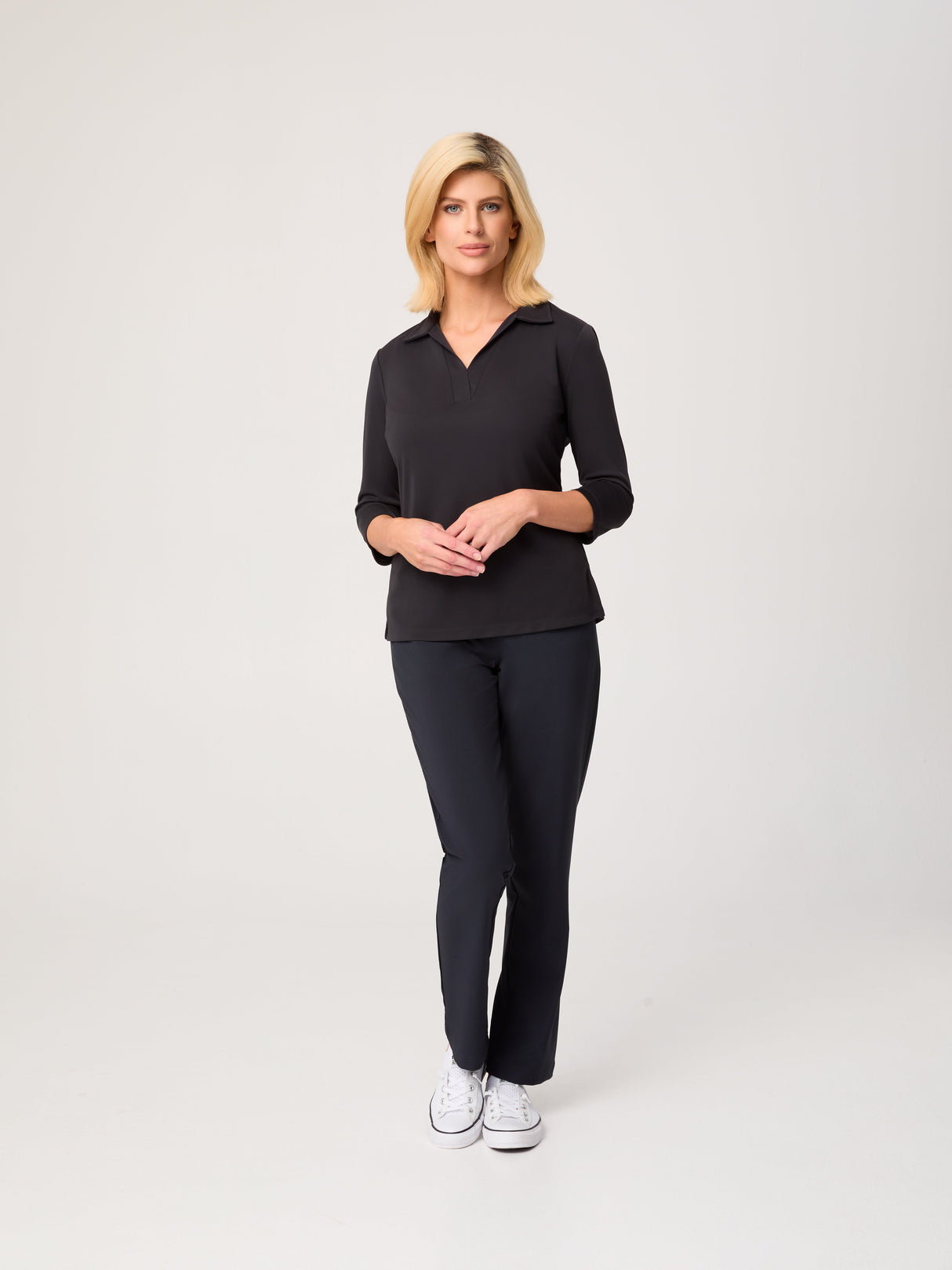 3/4 Sleeve Ella ¾ Slv Detail Polo Top w/side Splits