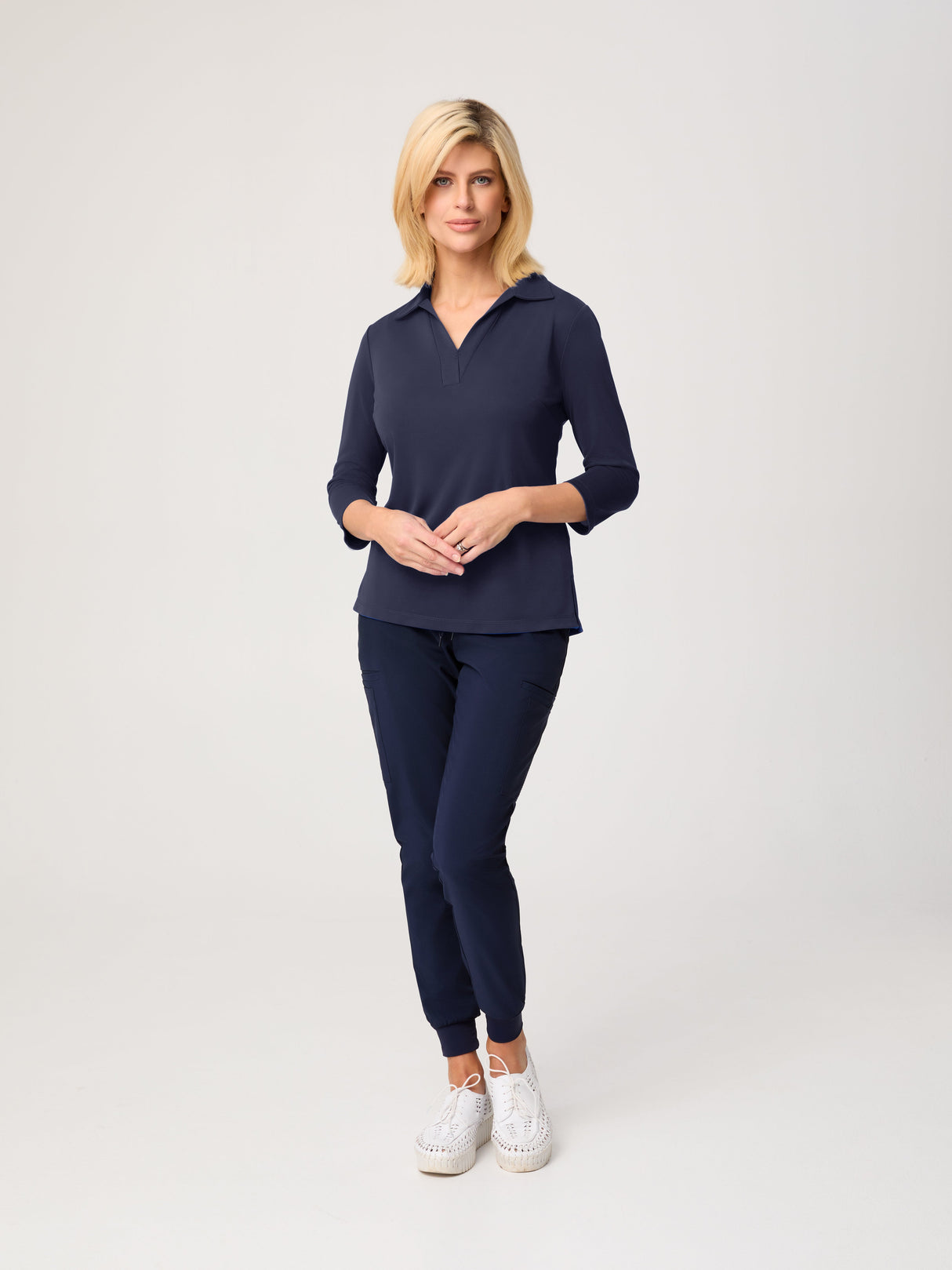 3/4 Sleeve Ella ¾ Slv Detail Polo Top w/side Splits