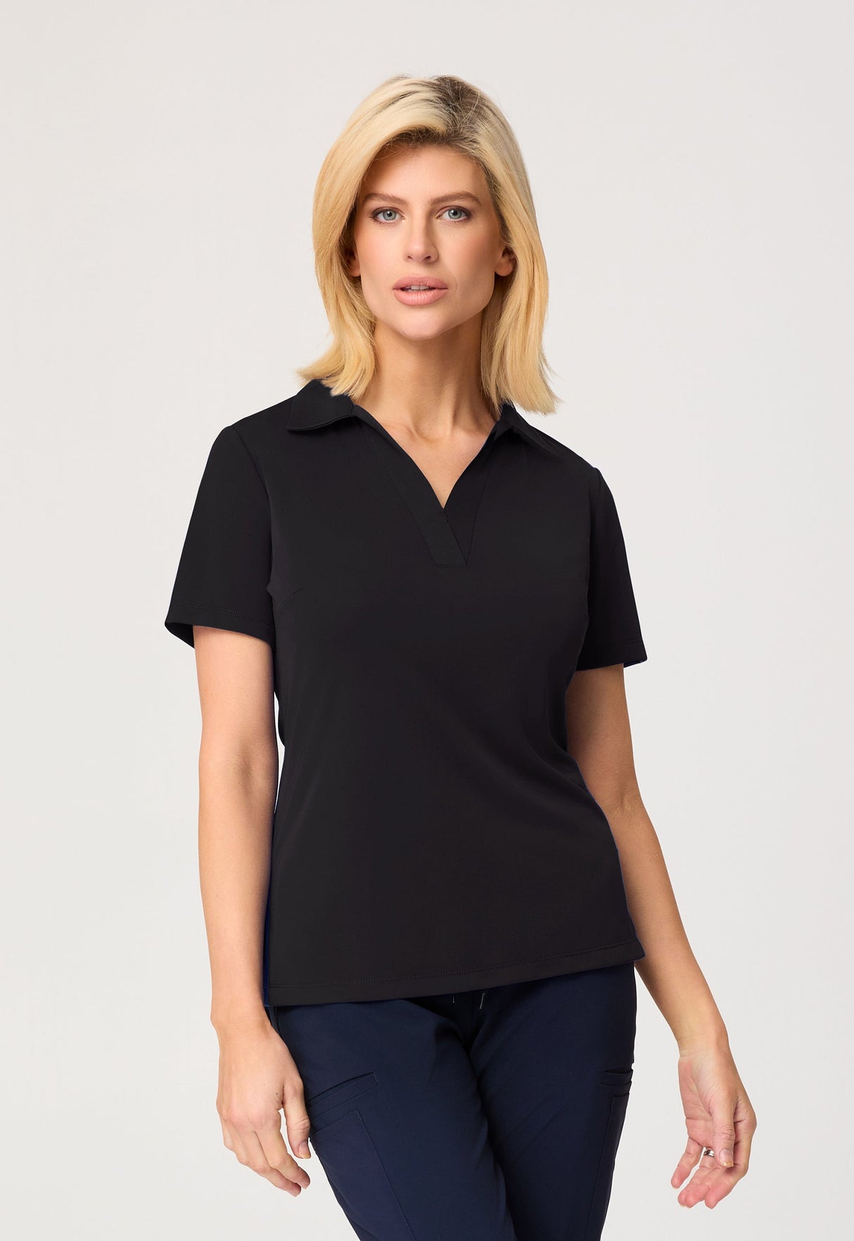 Short Sleeve Ella S/Slv Detail Polo Top w/side Splits