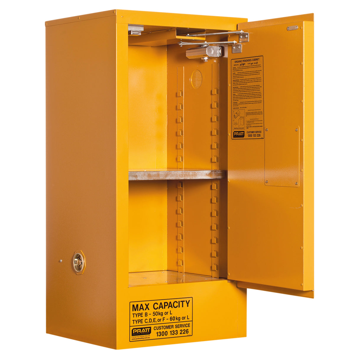 Organic Peroxide Storage Cabinet: 60L - 1 Door - 2 Shelves