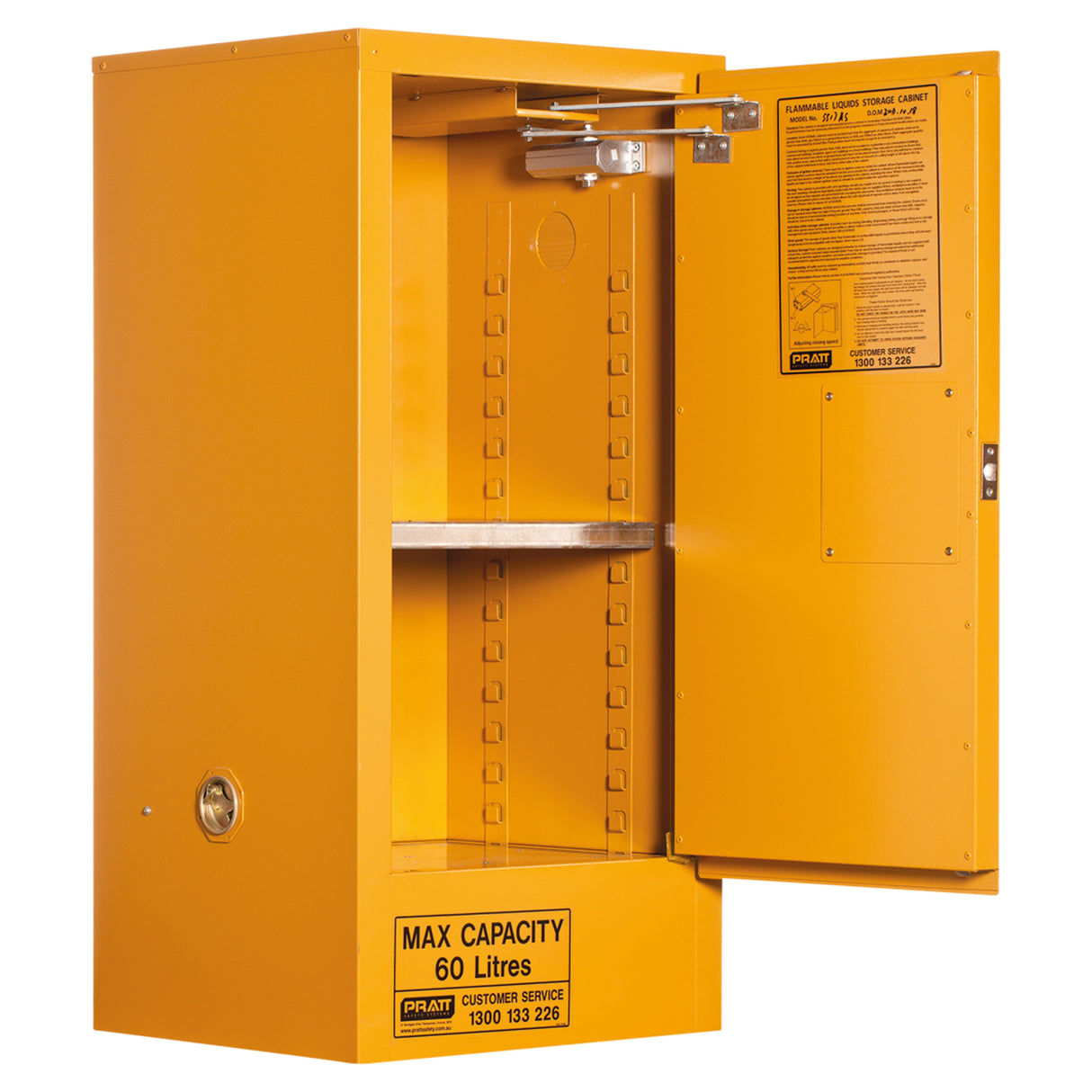 Flammable Liquid Storage Cabinet: 60L - 1 Door - 2 Shelves