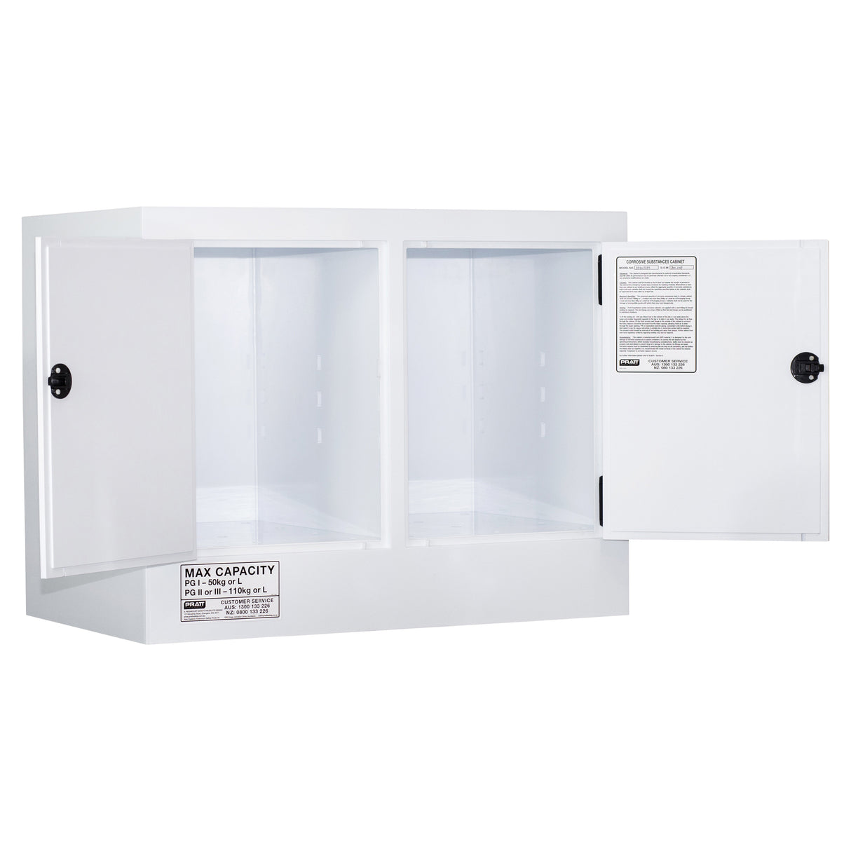 Corrosive Substance Storage Cabinet: Polypropylene - 110L - 2 Doors - 2 Shelves
