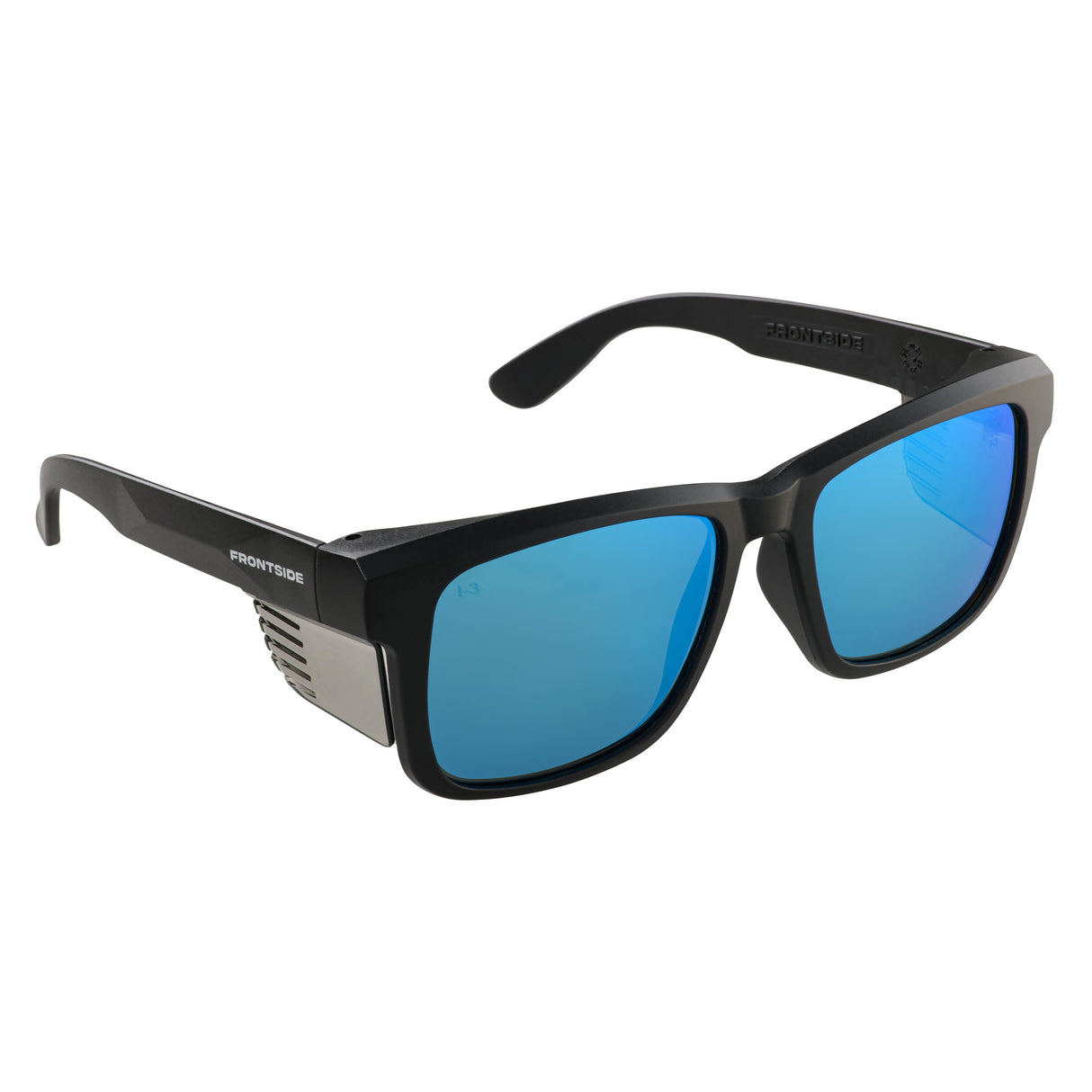 Safety Glasses Frontside Polarised Blue Revo Lens With Black Frame