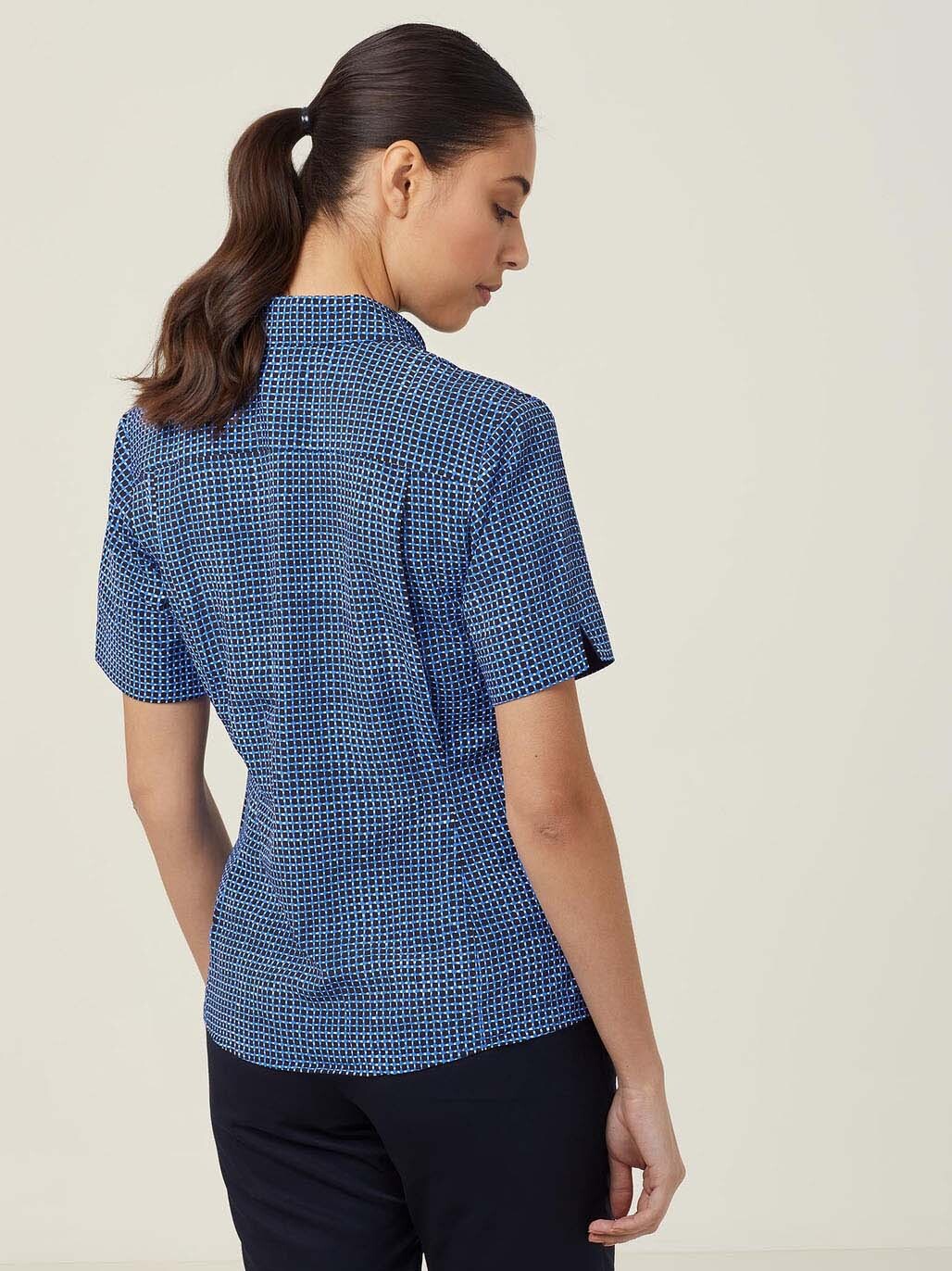 Pixel Print Short Sleeve Action Back Shirt
