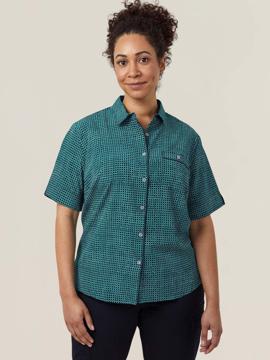 Pixel Print Short Sleeve Action Back Shirt