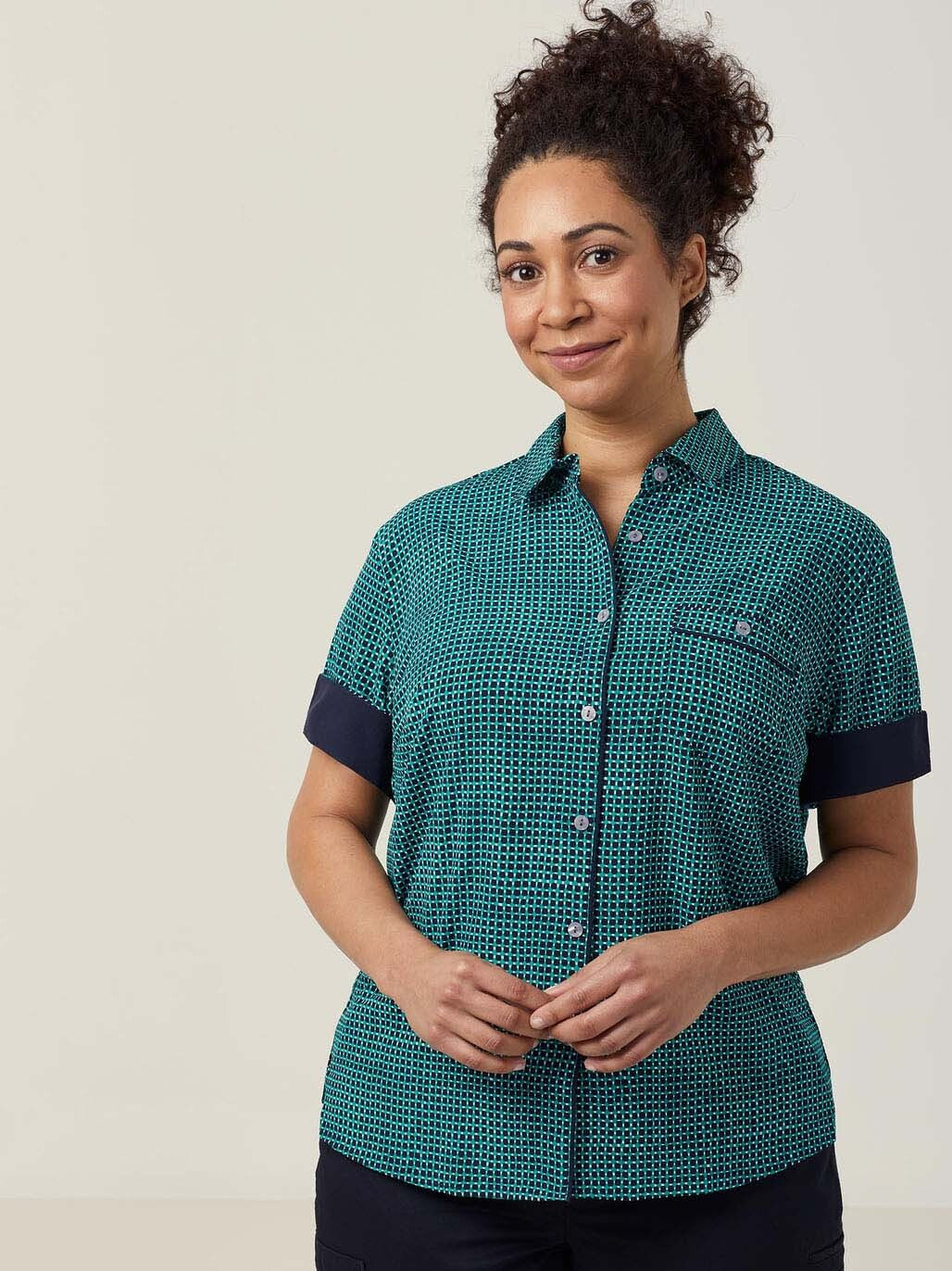 Pixel Print Short Sleeve Action Back Shirt