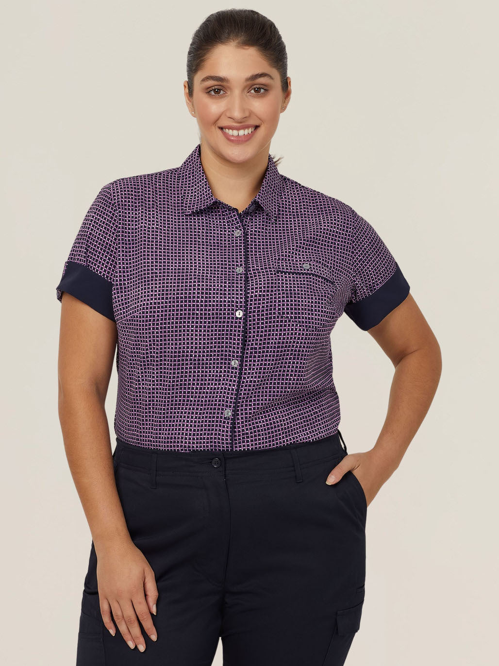 Pixel Print Short Sleeve Action Back Shirt