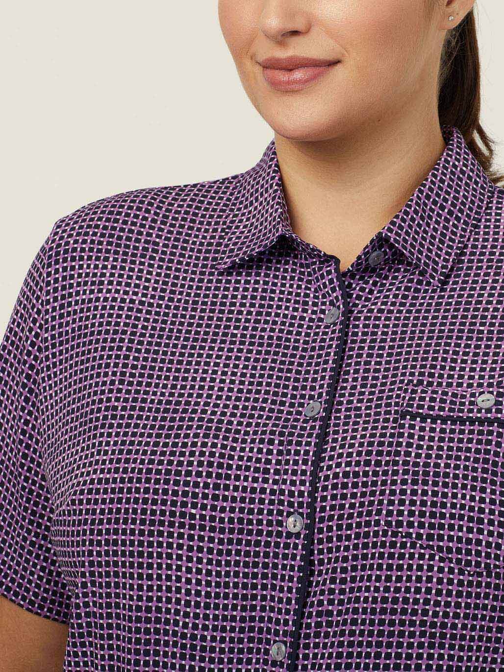 Pixel Print Short Sleeve Action Back Shirt