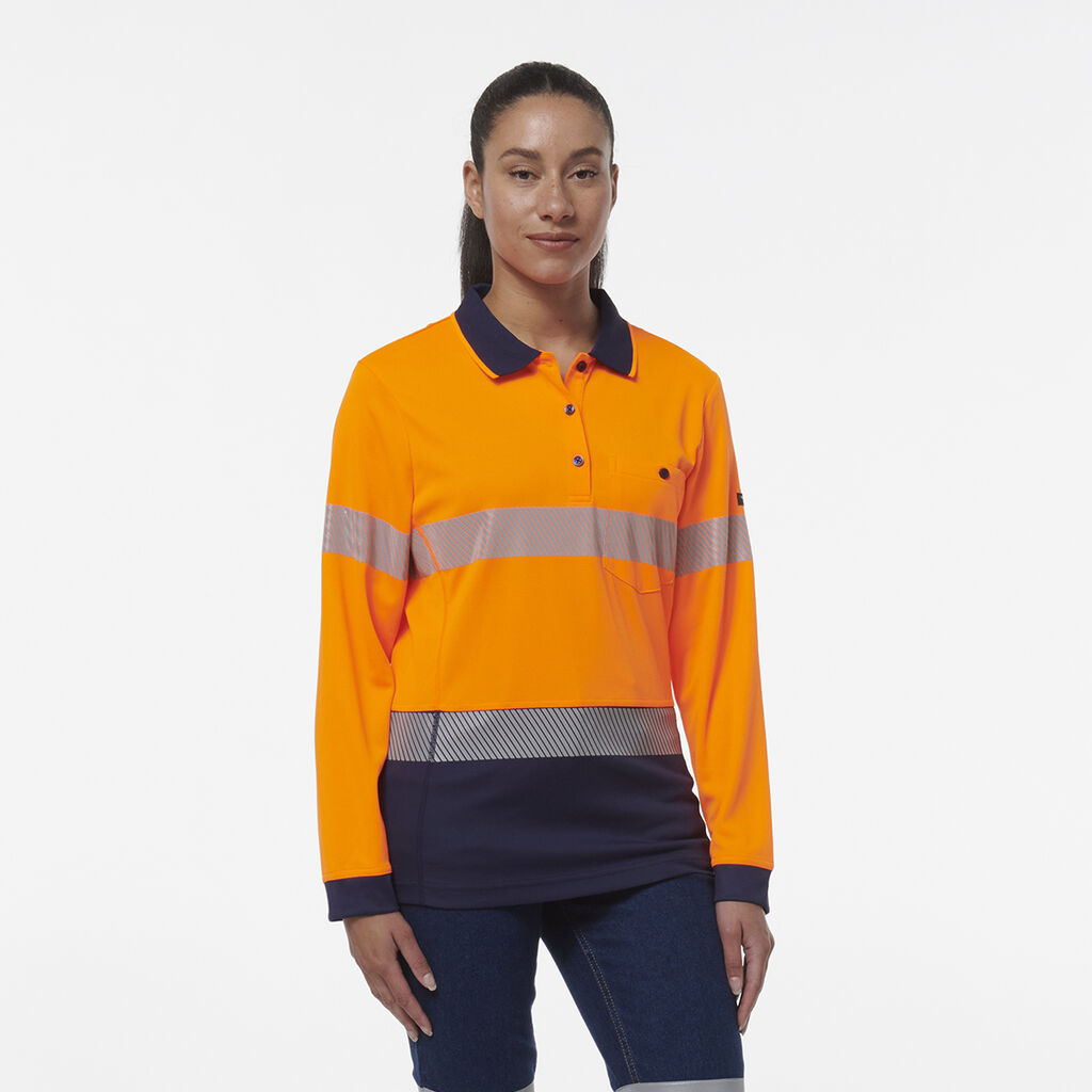 KingGee Womens Workcool Hyperfreeze Spliced Long Sleeve Polo With Segmented Tape
