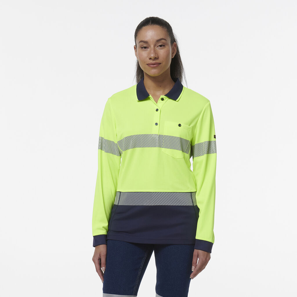 KingGee Womens Workcool Hyperfreeze Spliced Long Sleeve Polo With Segmented Tape