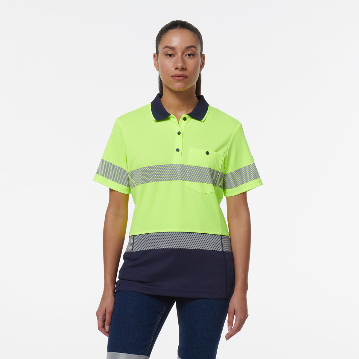 KingGee Womens Workcool Hyperfreeze Spliced Short Sleeve Polo With Segmented Tape