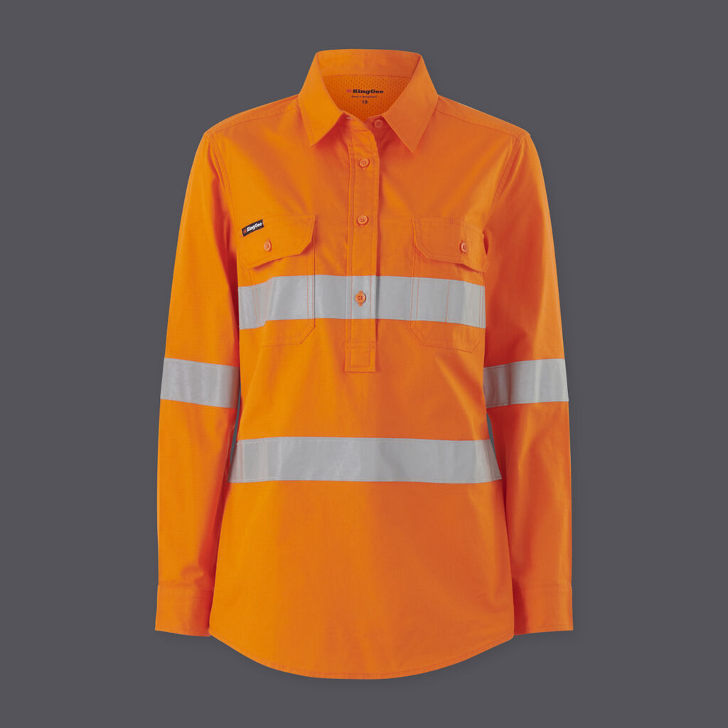 KingGee Womens Workcool Vented Closed Front Shirt Taped Long Sleeve