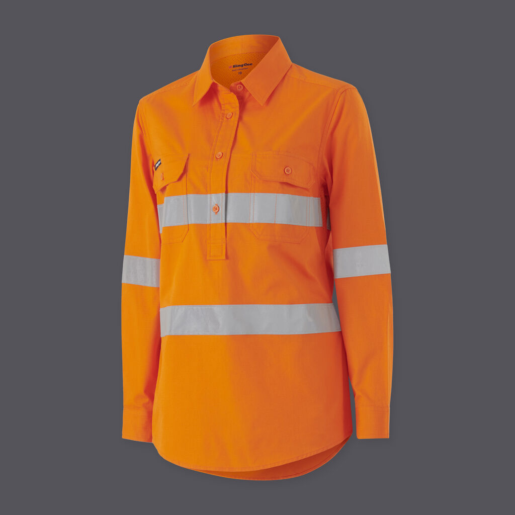 KingGee Womens Workcool Vented Closed Front Shirt Taped Long Sleeve