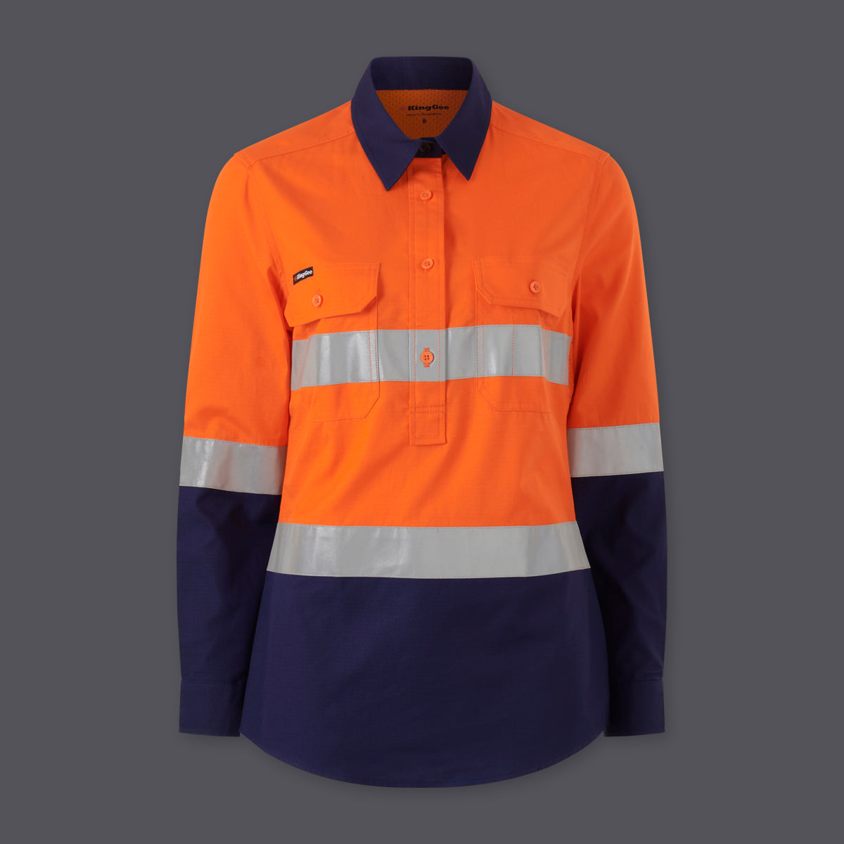 KingGee Womens Workcool Vented Closed Front Reflective Shirt