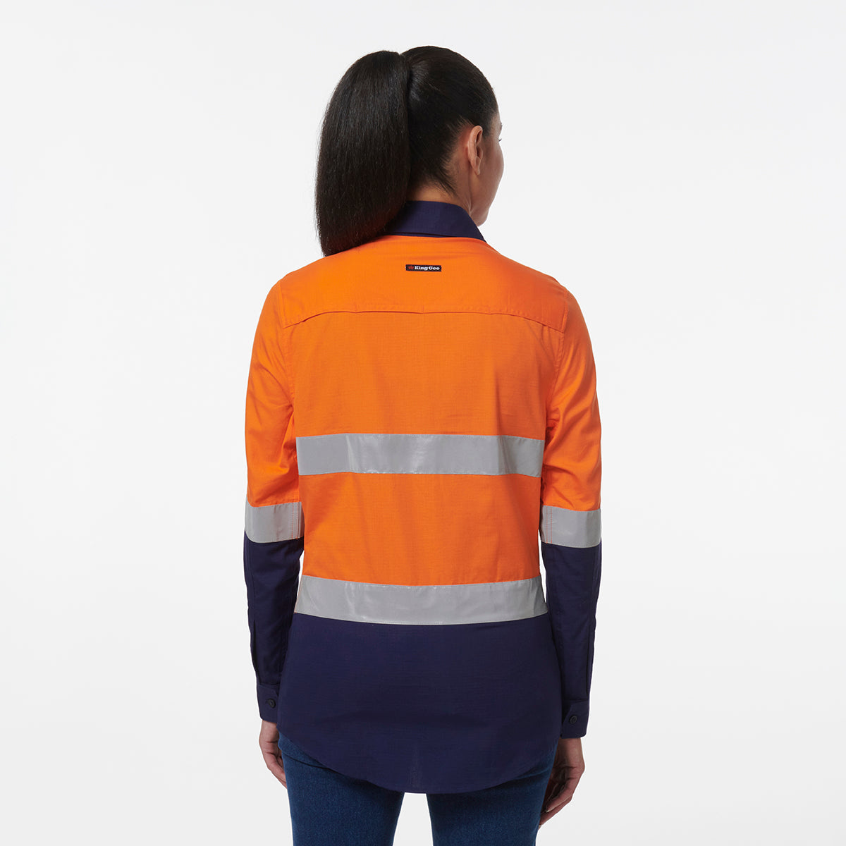 KingGee Womens Workcool Vented Closed Front Reflective Shirt