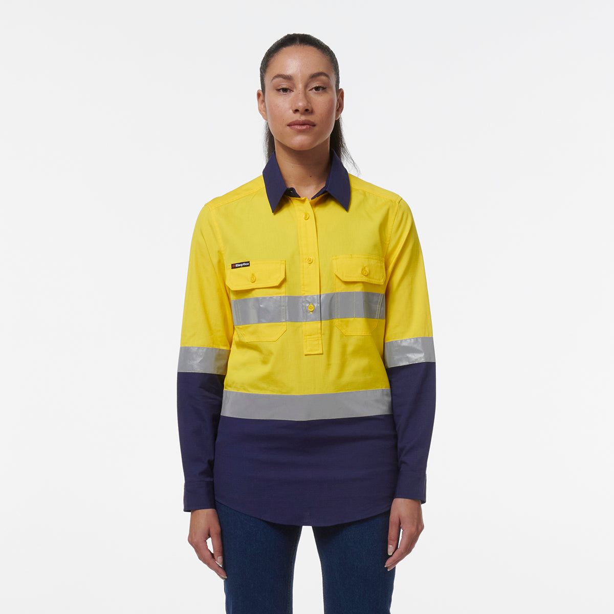 KingGee Womens Workcool Vented Closed Front Reflective Shirt