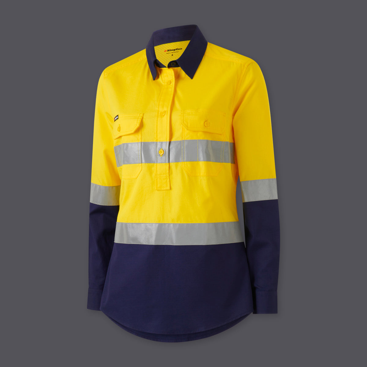 KingGee Womens Workcool Vented Closed Front Reflective Shirt