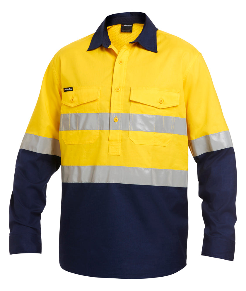 KingGee Mens Workcool2 Reflective Spliced Closed Front Shirt Long Sleeve