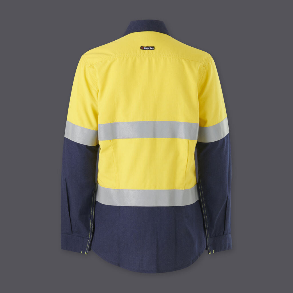 KingGee Womens Shieldtec Lenzing FR Hi-Vis Spliced Open Front Taped Shirt