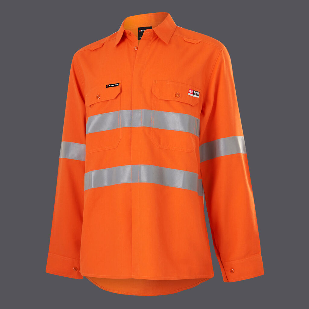 KingGee Womens Shieldtec Lenzing FR Hi-Vis Open Front Taped Shirt