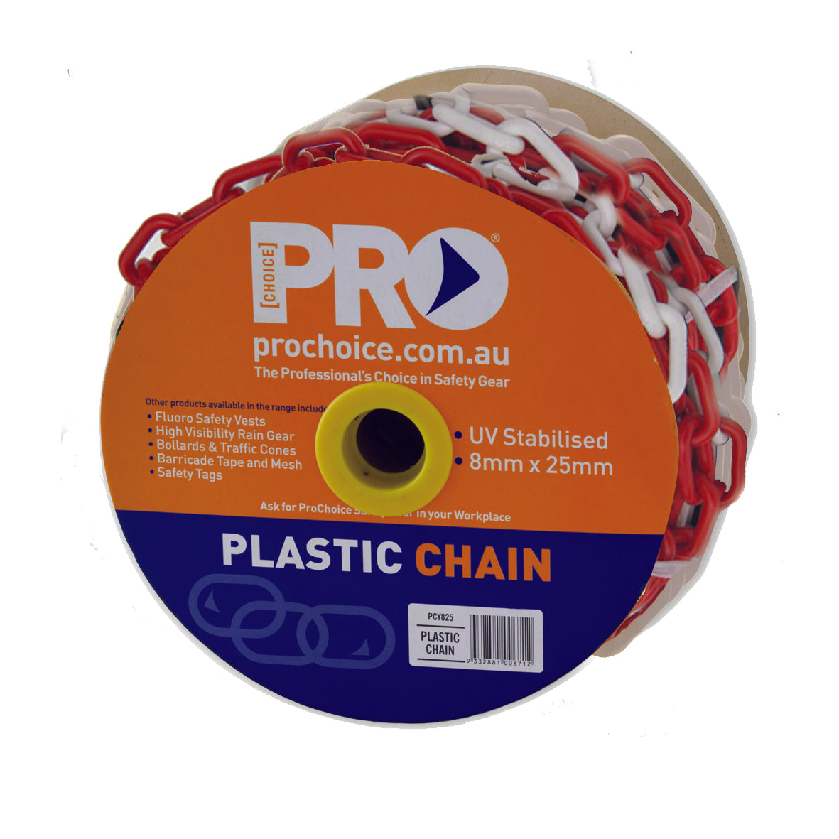 Plastic Safety Chain Red/White 8mm X 25M