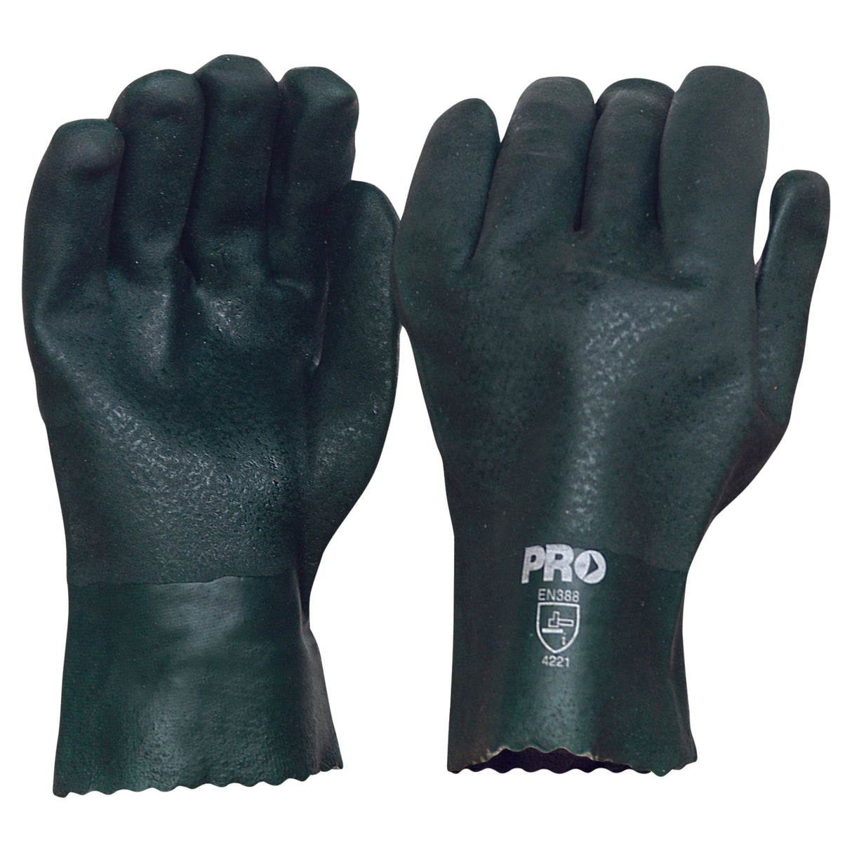 27cm Green Double Dipped Pvc Gloves (12 Pair)