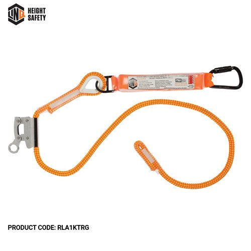 Single Leg 2M Shock Absorb Adjustable Rope Lanyard With Hardware Kt & Rg