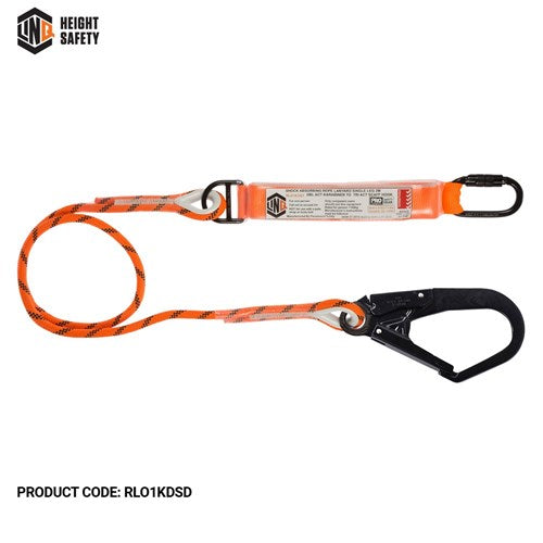 Single Leg Kernmantle 2M Shock Absorb Rope Lanyard With Hardware Kd & Sd