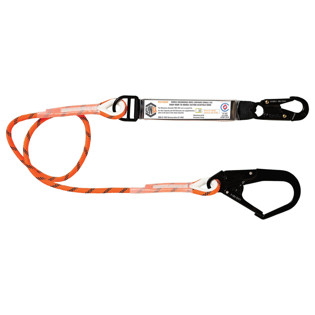 Single Leg Kernmantle 2M Shock Absorb Rope Lanyard With Hardware Sn & Sd