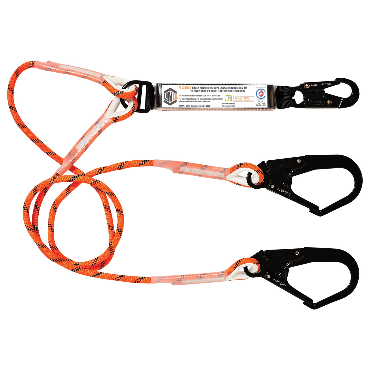Double Leg Kernmantle 2M Shock Absorb Rope Lanyard With Hardware Sn & Sd X2