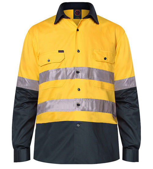 Two Tone Open Front Shirt L/S 50mm Reflective Tape