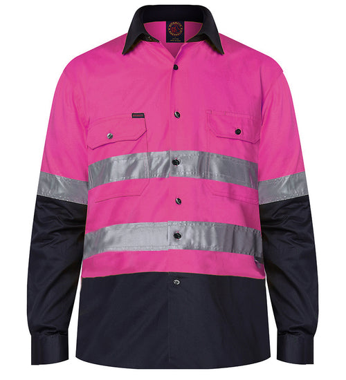 Two Tone Open Front Shirt L/S 50mm Reflective Tape