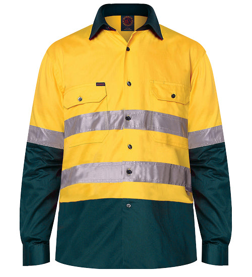 Two Tone Open Front Shirt L/S 50mm Reflective Tape