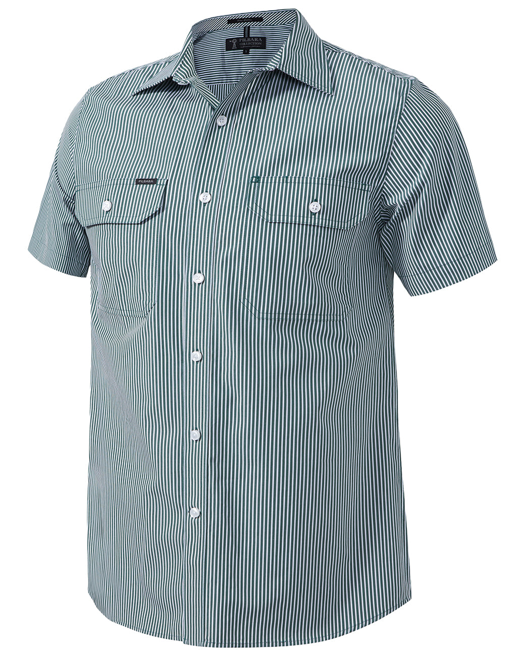 Pilbara Men's S/S Striped Shirt, Double Pockets