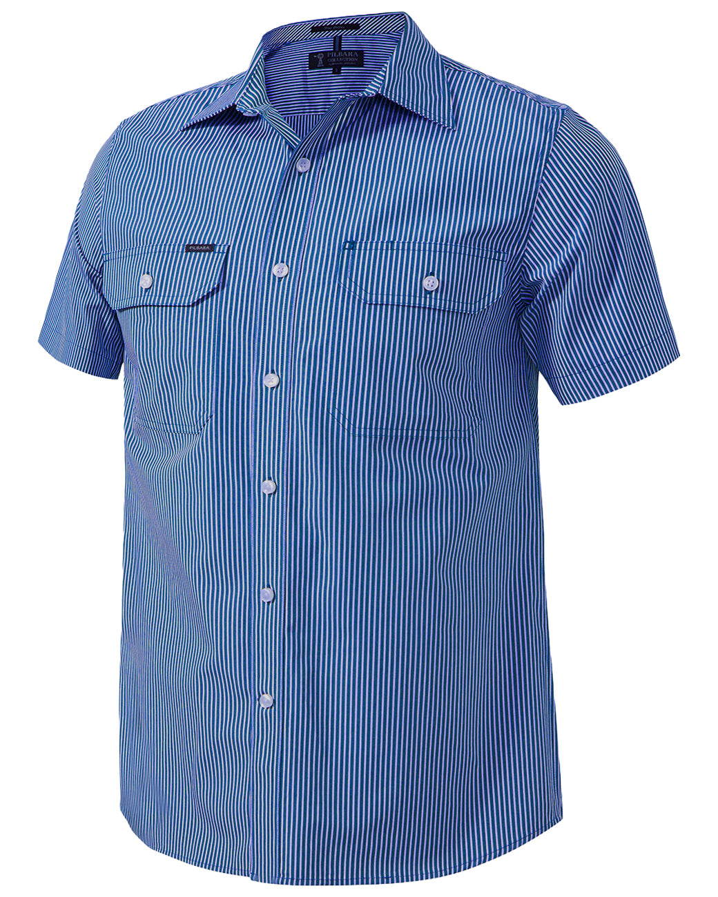 Pilbara Men's S/S Striped Shirt, Double Pockets
