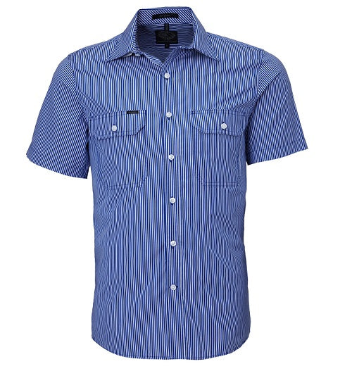 Pilbara Men's S/S Striped Shirt, Double Pockets
