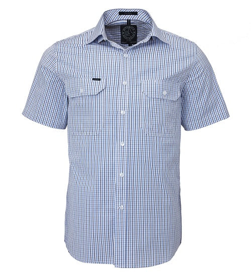 Pilbara Men's S/S Check Shirt, Double Pockets