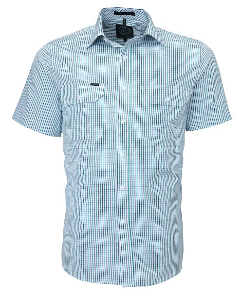 Pilbara Men's S/S Check Shirt, Double Pockets