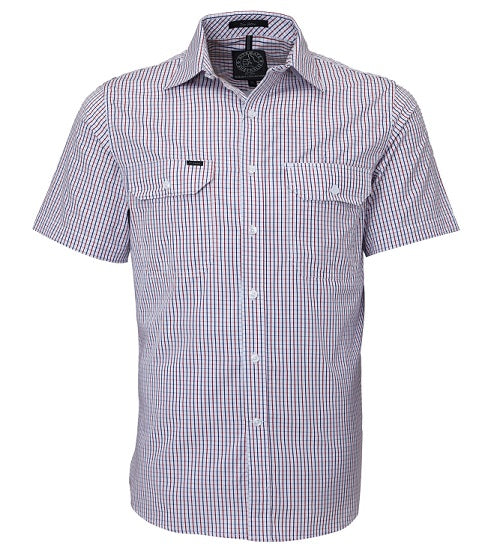 Pilbara Men's S/S Check Shirt, Double Pockets