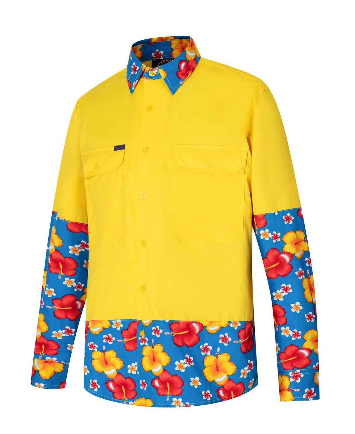 Vented Open Front L/W L/S Two Tone Hibiscus