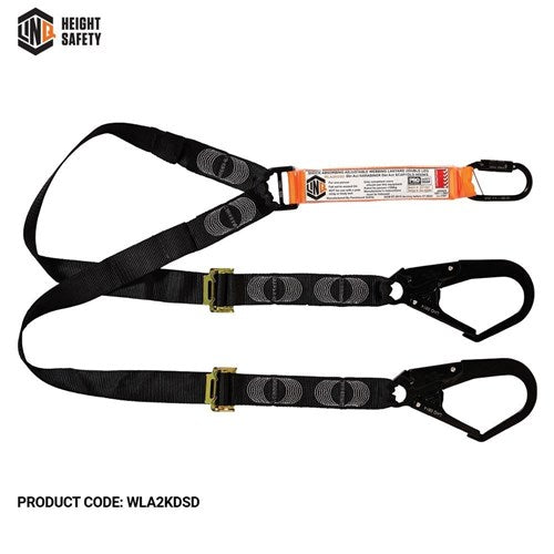 Elite Double Leg Shock Absorbing 2M Adjustable Lanyard With Hardware Kd & Sd X2