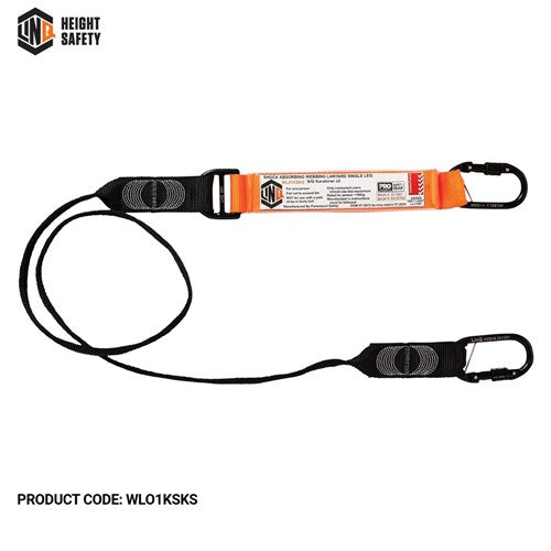 Elite Single Leg Shock Absorbing Webbing Lanyard With Hardware Ks X2
