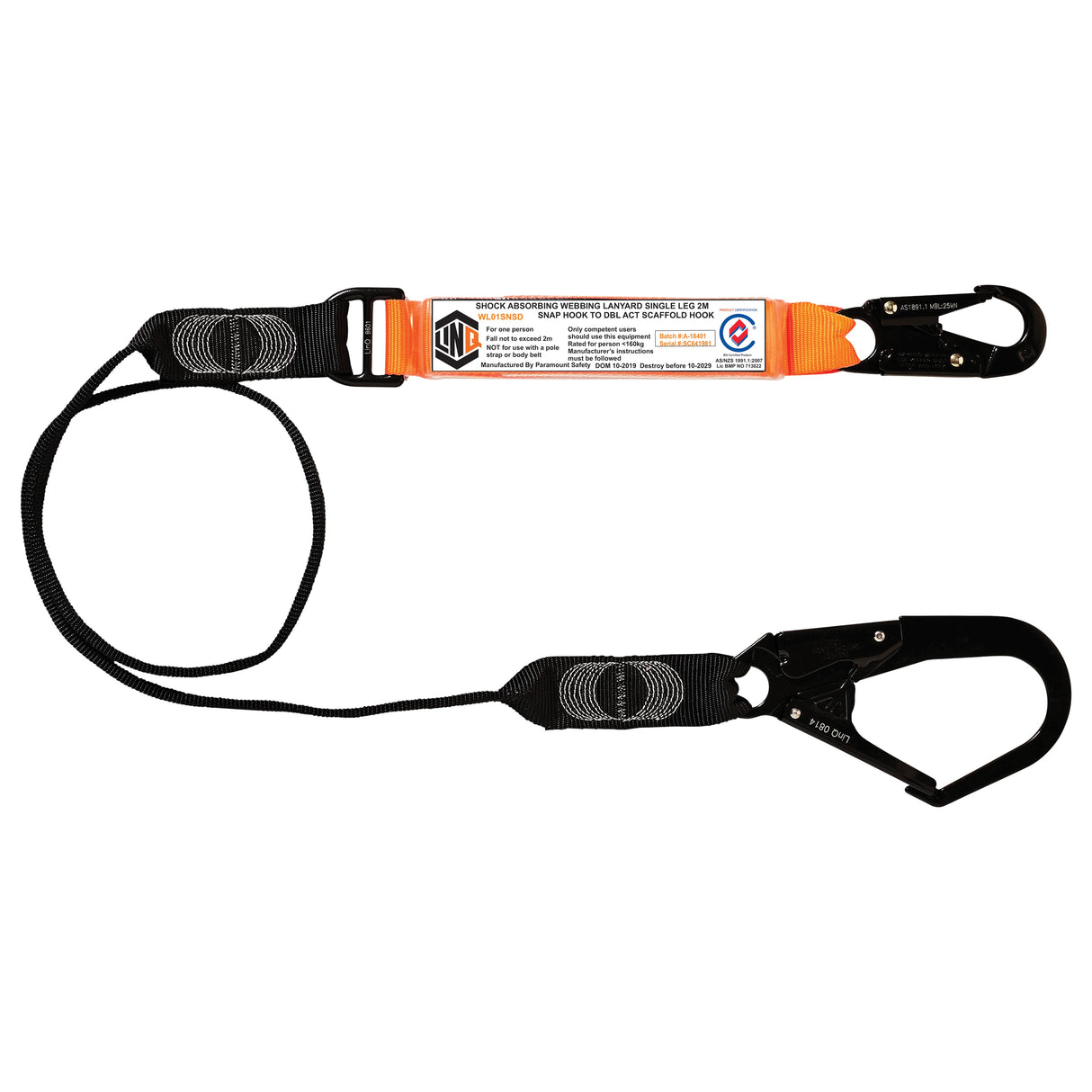 Elite Single Leg Shock Absorbing Webbing Lanyard With Hardware Sn & Sd