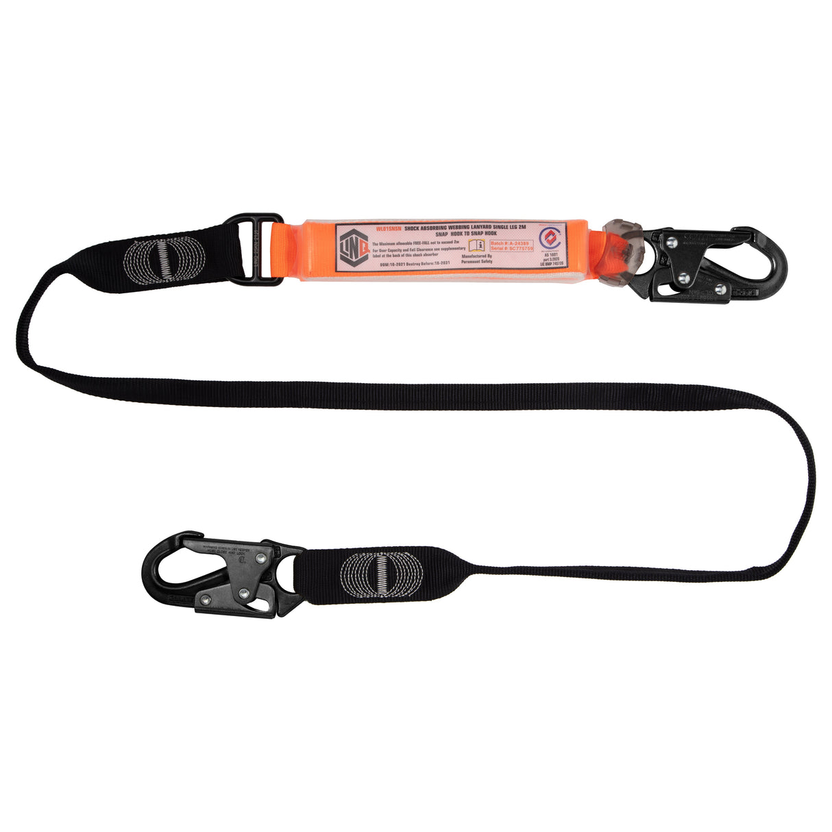 Elite Single Leg Shock Absorbing Webbing Lanyard With Hardware Sn X2