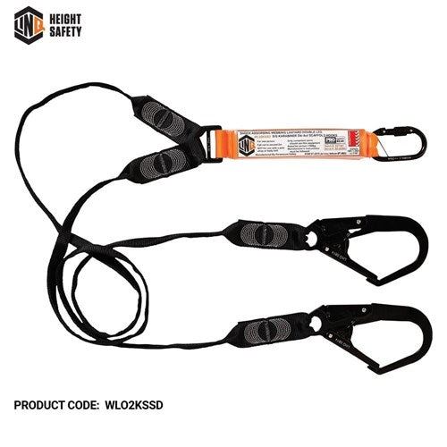 Elite Double Leg Shock Absorbing Webbing Lanyard With Hardware Ks & Sd X2