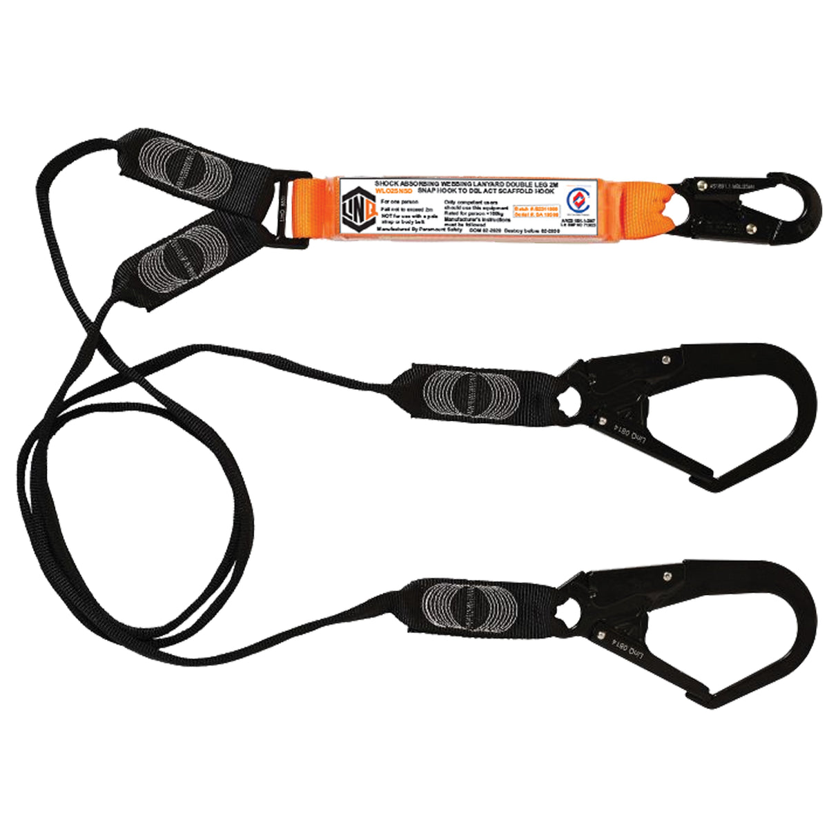 Elite Double Leg Shock Absorbing Webbing Lanyard With Hardware Sn & Sd X2