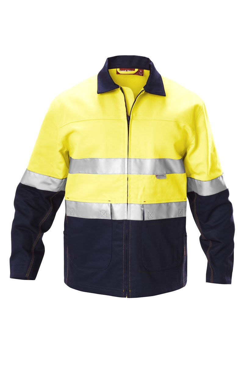 Hard Yakka Foundations Hi-Visibility Two Tone Cotton Drill Jacket With Tape