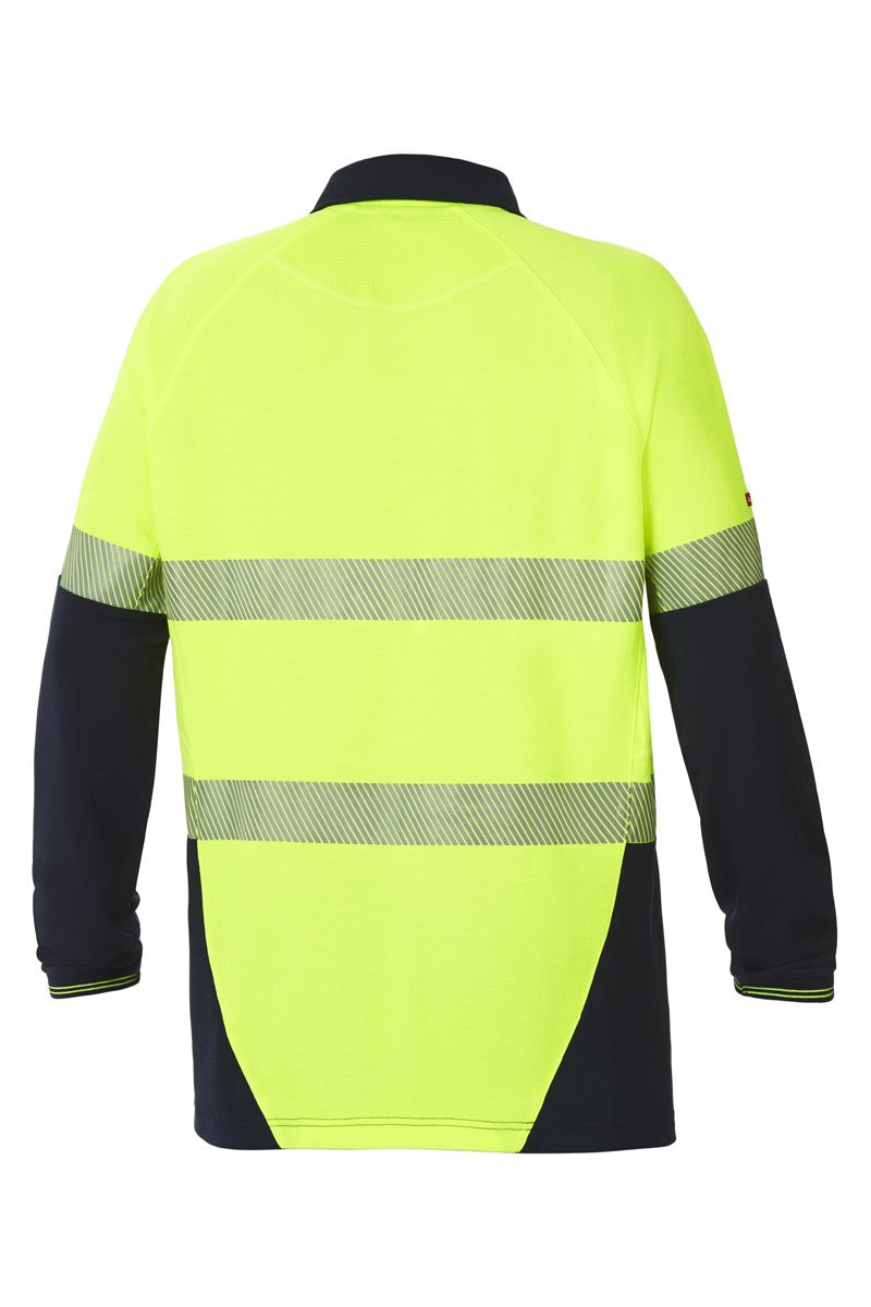 Hard Yakka Koolgear Hi-Visibility Two Tone Long Sleeve Ventilated Polo With Segmented Tape
